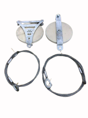 Set of deflection pulleys for the counterweight with frames and 2 cables